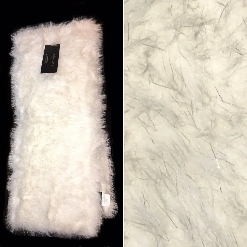 Tahari White Silver Tinsel Faux Fur Throw Blanket Luxury Holiday Christmas Decor